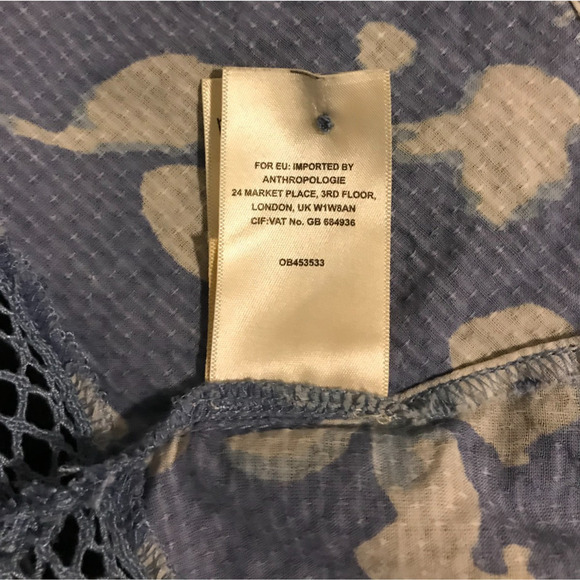 Anthropologie Vanessa Virginia Marisa Blue Sleeveless Floral Top - Size 4 - Picture 11 of 11